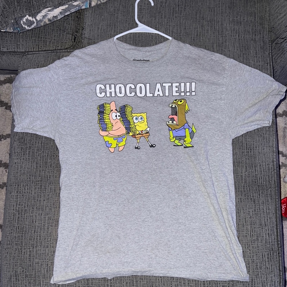 Large Unisex Grey Spongebob Graphic Short Sleeve T-Shirt